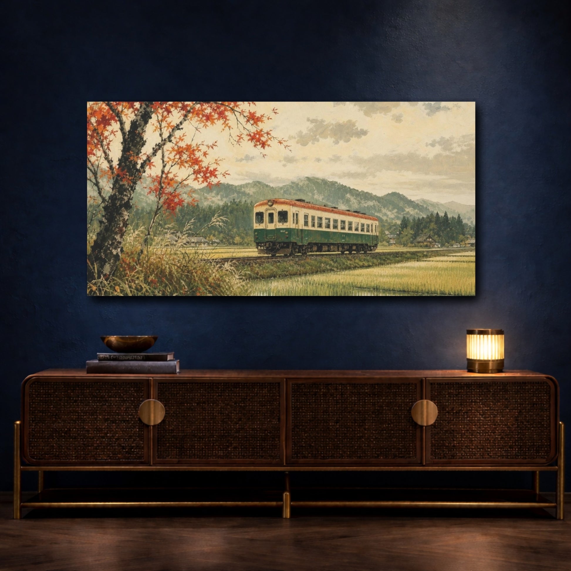 Mockup 4. Train Nature Autumn shown as canvas print