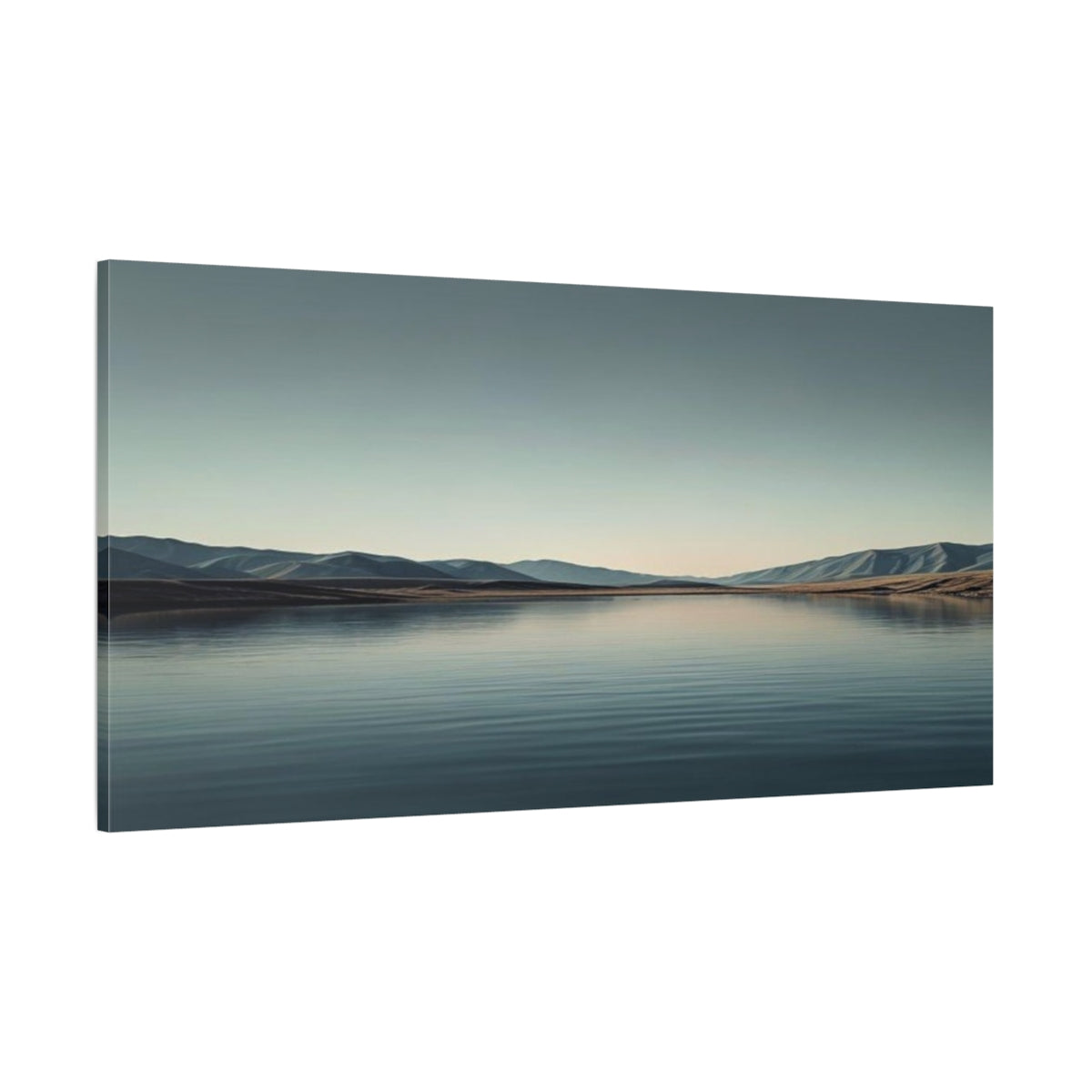 Side Mockup 2. Tranquil Lake Horizon shown as canvas print