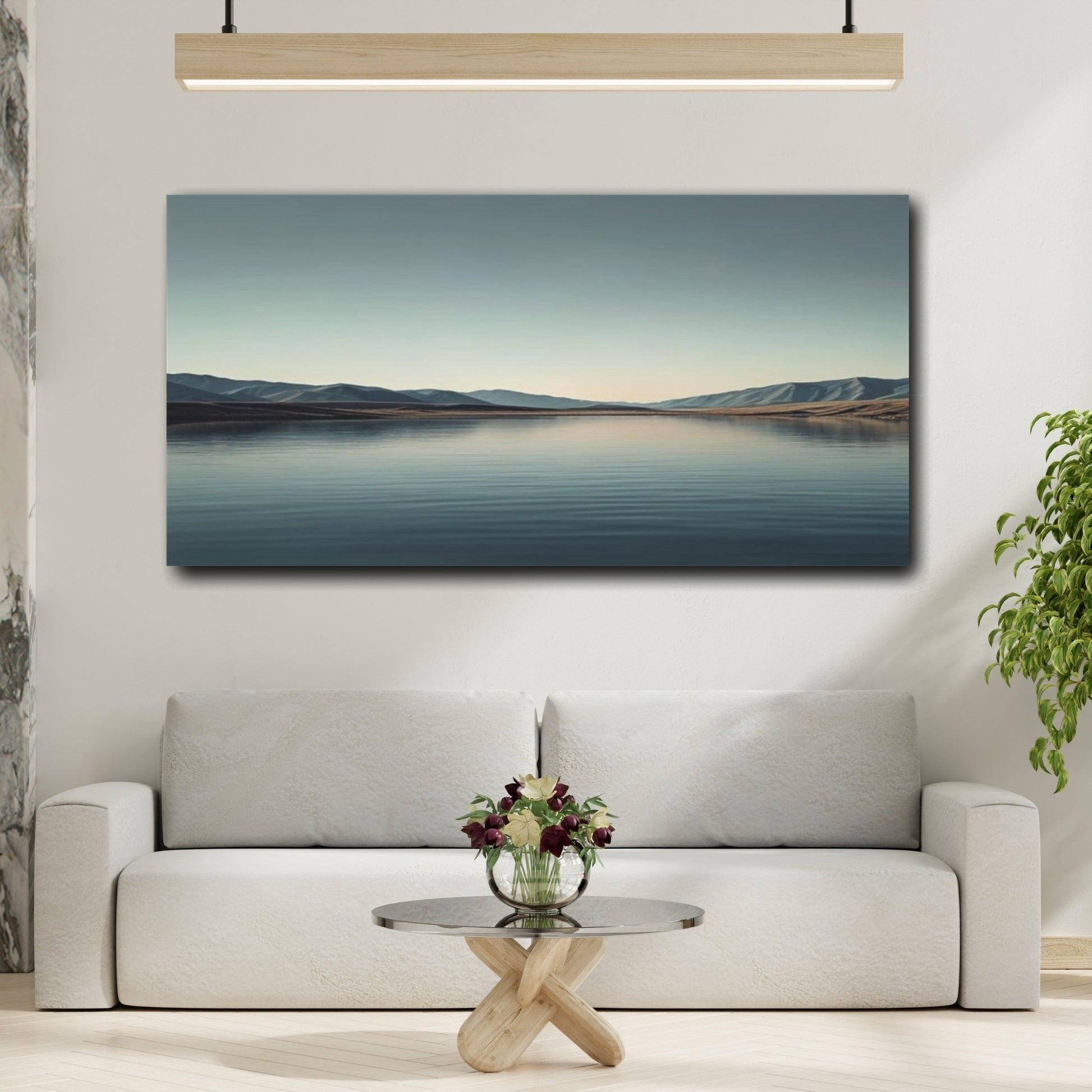Mockup 2. Tranquil Lake Horizon shown as canvas print