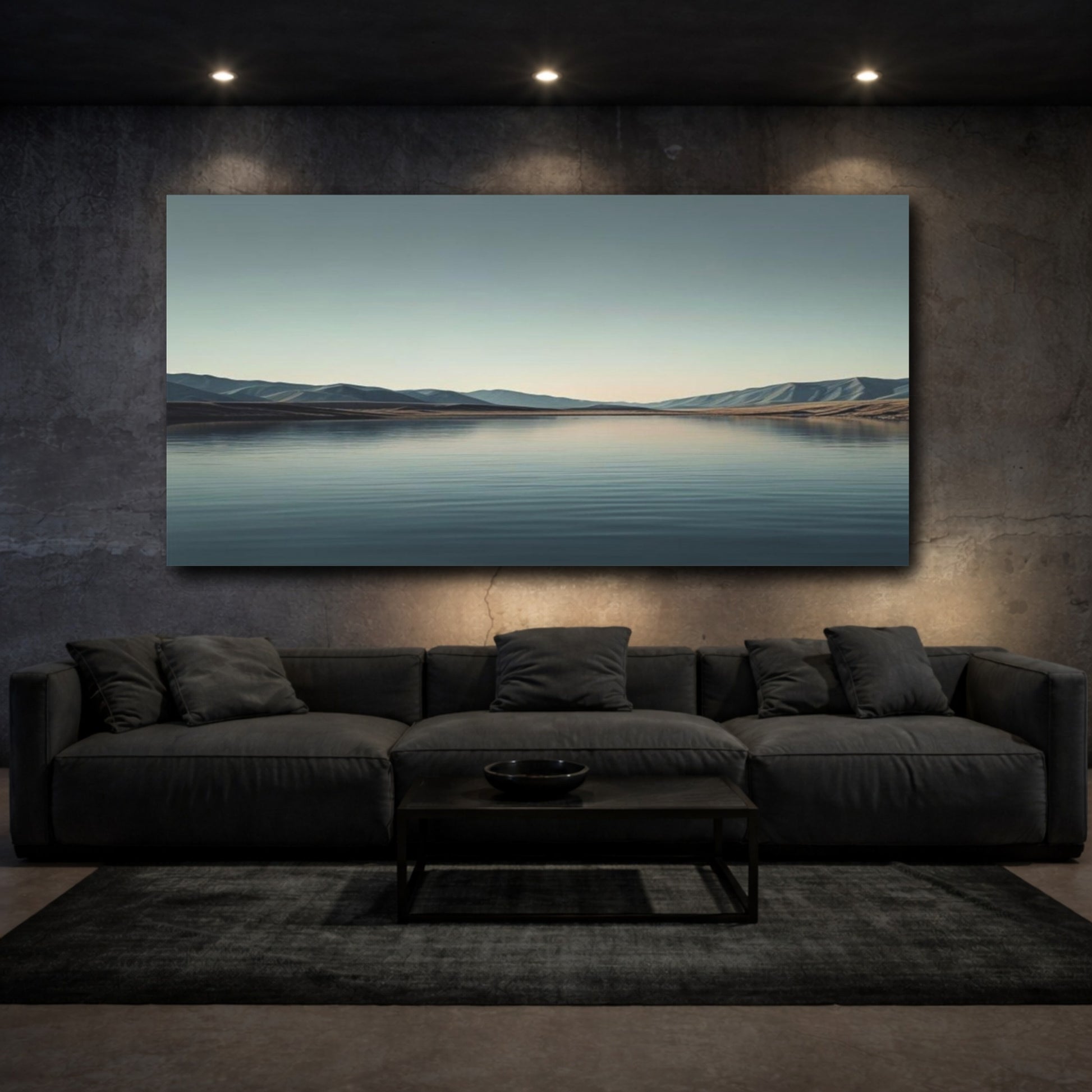 Mockup 3. Tranquil Lake Horizon shown as canvas print