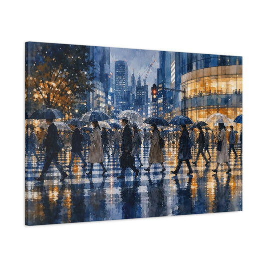 Transparent Watercolor Japanese Art Rainy Tokyo Canvas Print – Living Room, Above Fireplace - YesArtYes