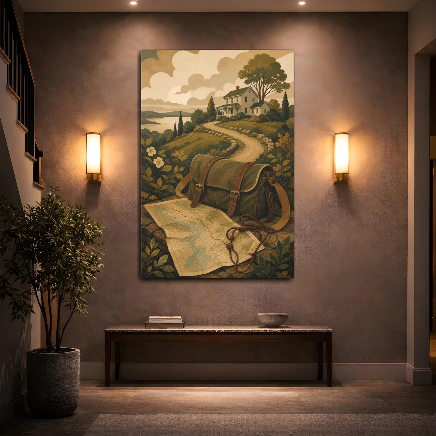 Mockup 2. Traveler's Map & Satchel shown as canvas print