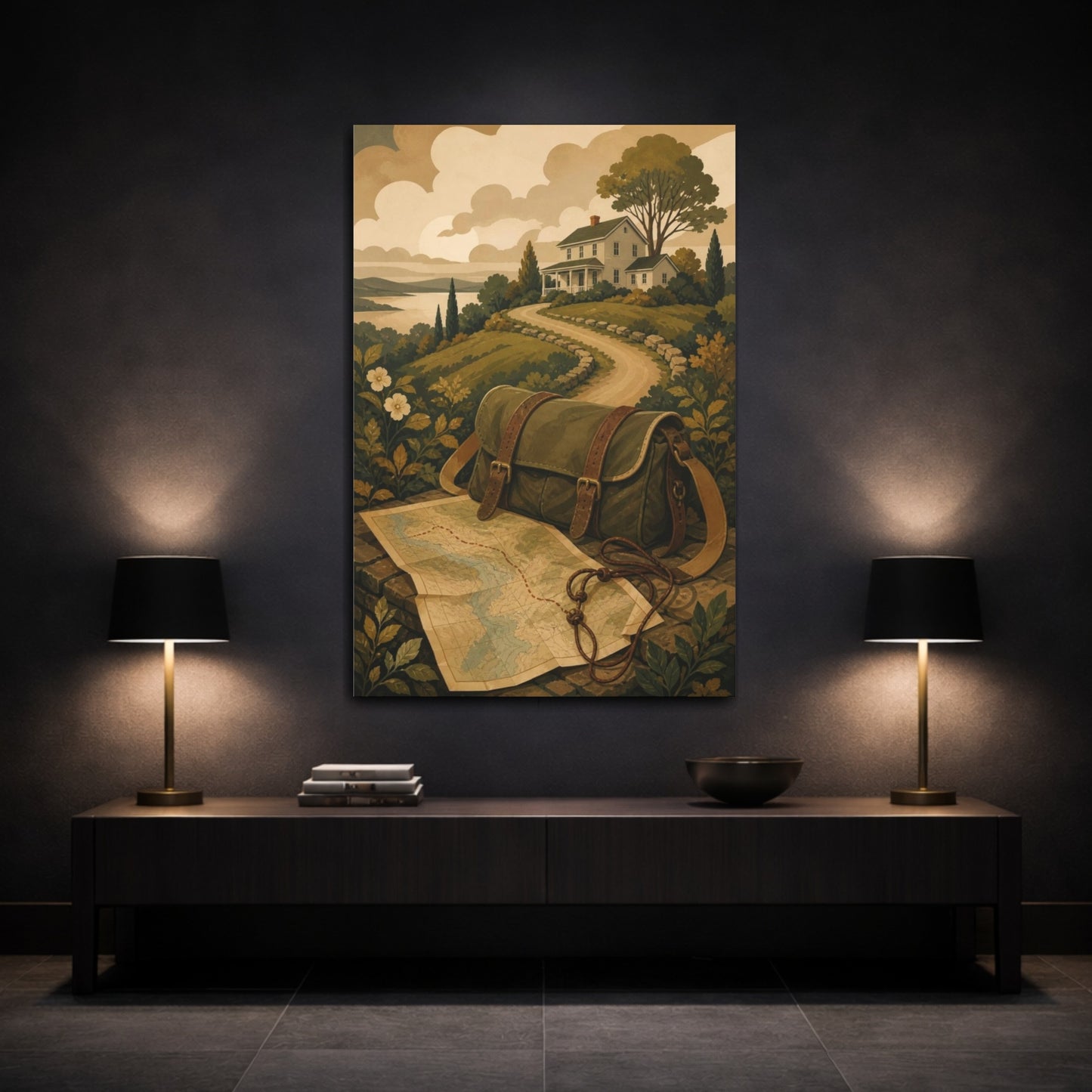 Mockup 3. Traveler's Map & Satchel shown as canvas print