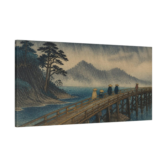 Main Mockup. Travelers On Rainy Bridge shown as canvas print