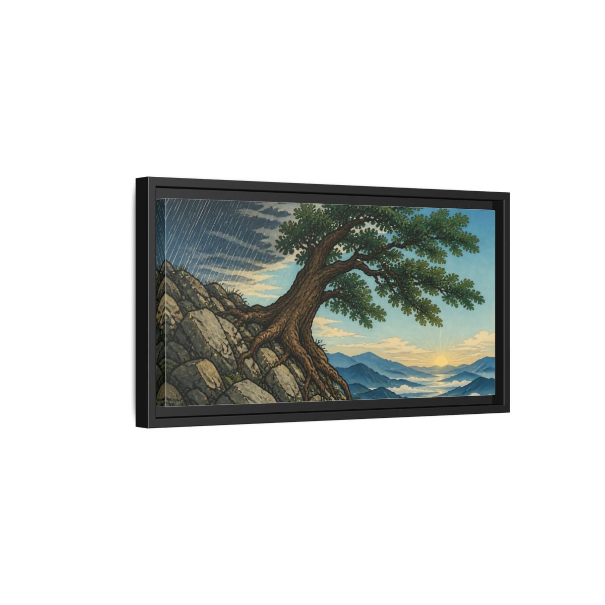 Side Mockup 8. Tree On Rocky Ridge shown as framed canvas print