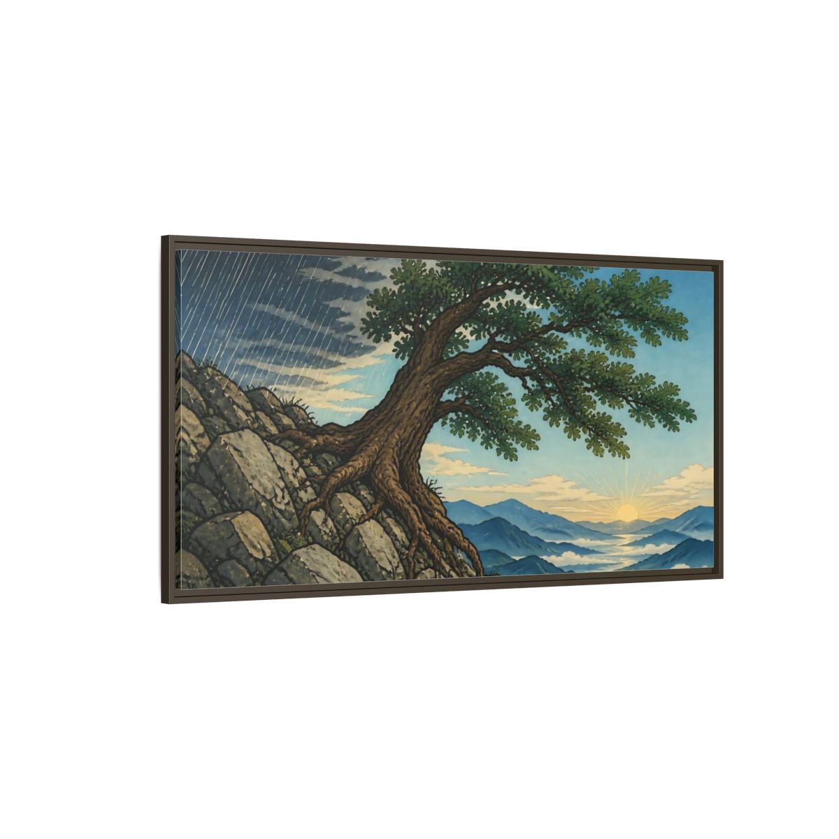 Side Mockup 4. Tree On Rocky Ridge shown as framed canvas print