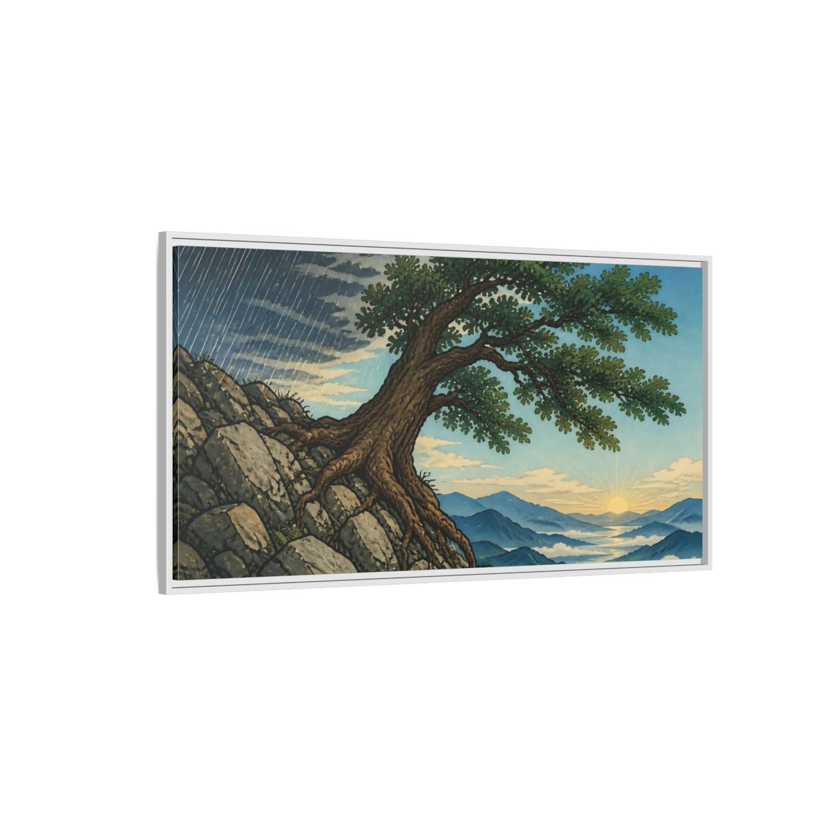 Side Mockup 3. Tree On Rocky Ridge shown as framed canvas print