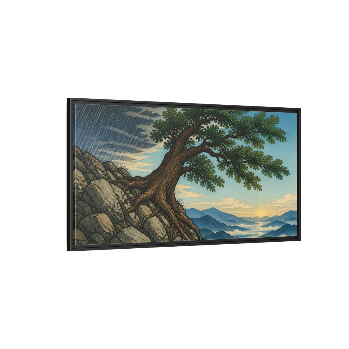 Side Mockup 5. Tree On Rocky Ridge shown as framed canvas print
