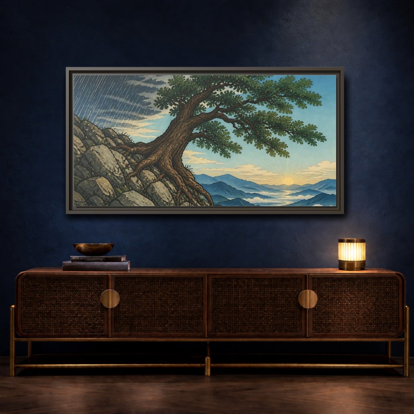 Mockup 4. Tree On Rocky Ridge shown as framed canvas print