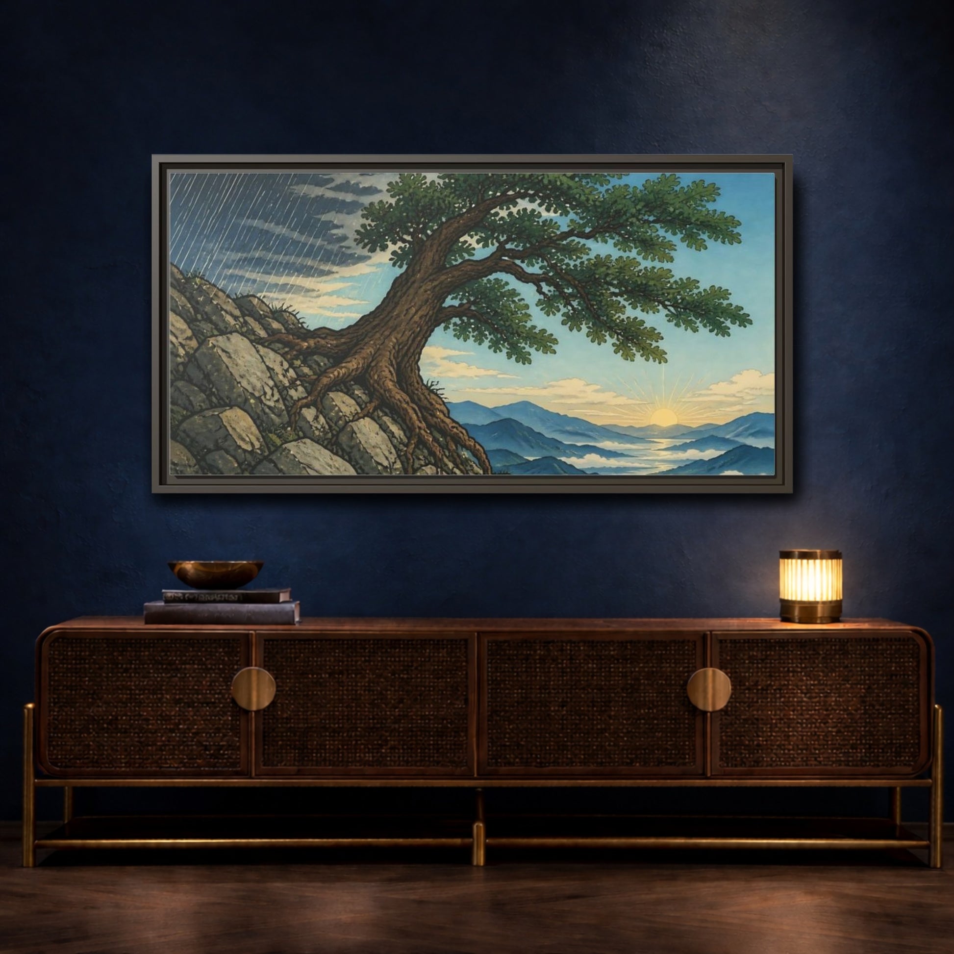 Mockup 4. Tree On Rocky Ridge shown as framed canvas print