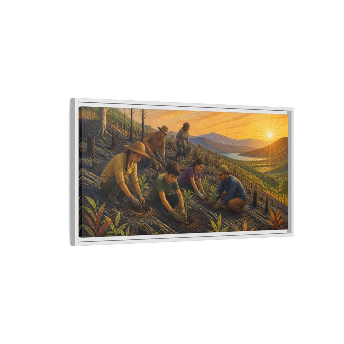 Side Mockup 1. Tree Planting Motivation shown as framed canvas print