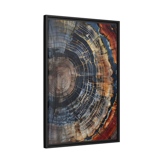 Tree Ring Framed Canvas Wall Art, Abstract Colorful Minimalist Farmhouse Print