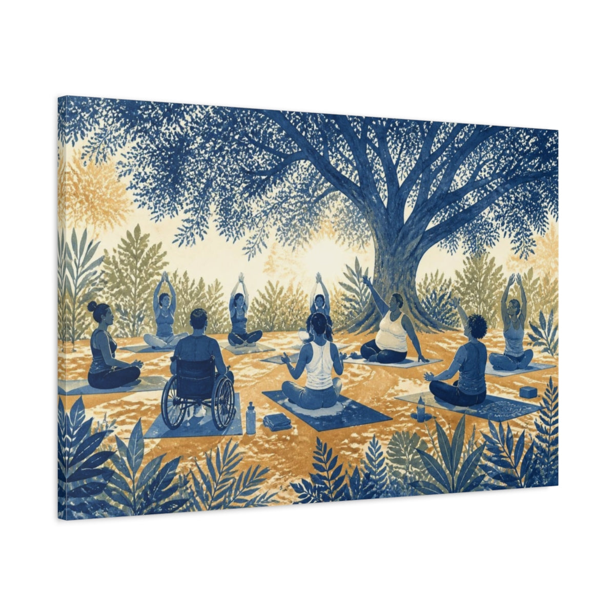 Main Mockup. Tree Shade Yoga Circle shown as canvas print