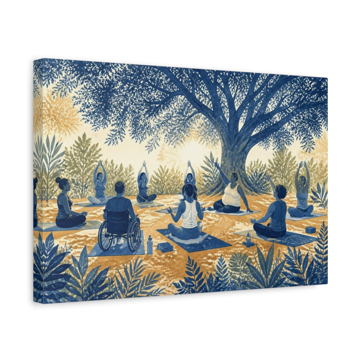 Side Mockup 4. Tree Shade Yoga Circle shown as canvas print