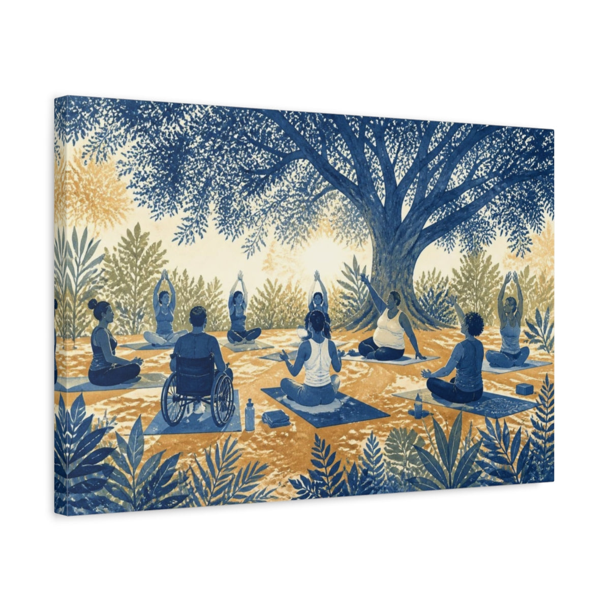 Side Mockup 3. Tree Shade Yoga Circle shown as canvas print