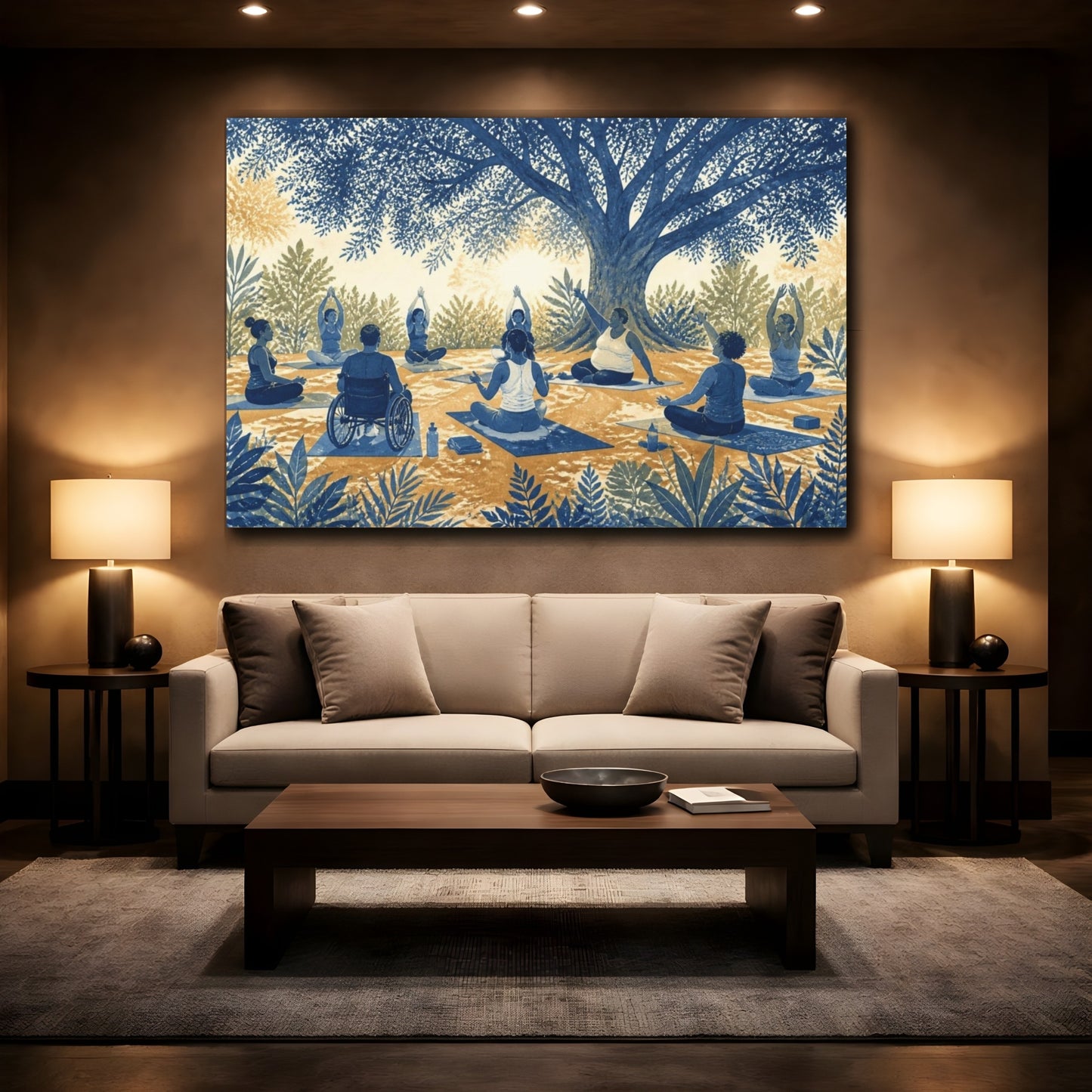 Mockup 2. Tree Shade Yoga Circle shown as canvas print