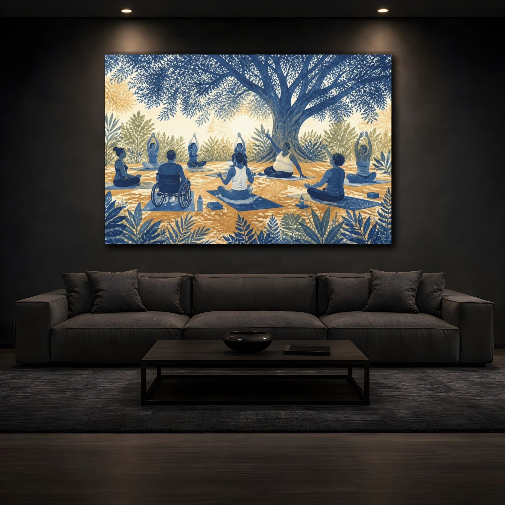 Mockup 3. Tree Shade Yoga Circle shown as canvas print