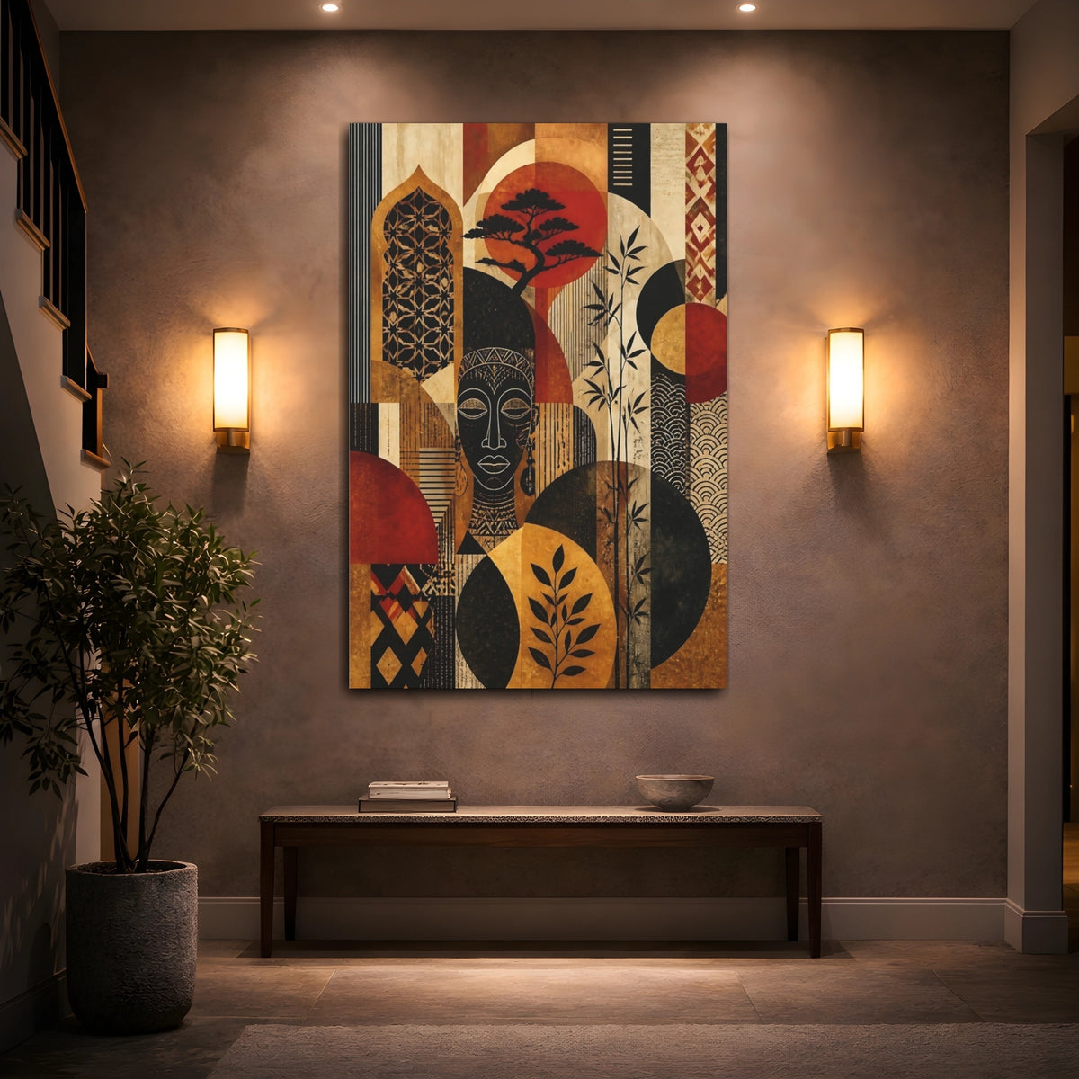 Mockup 2. Tribal Mask & Bamboo shown as canvas print
