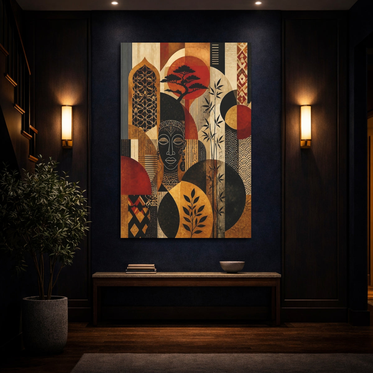 Mockup 4. Tribal Mask & Bamboo shown as canvas print