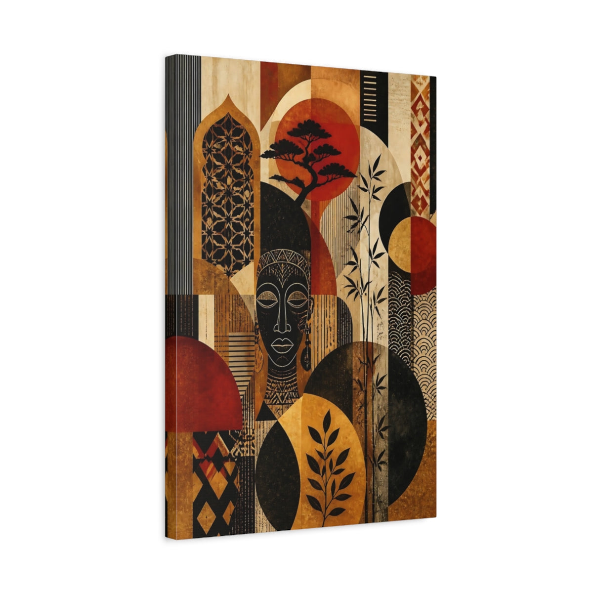 Side Mockup 3. Tribal Mask & Bamboo shown as canvas print