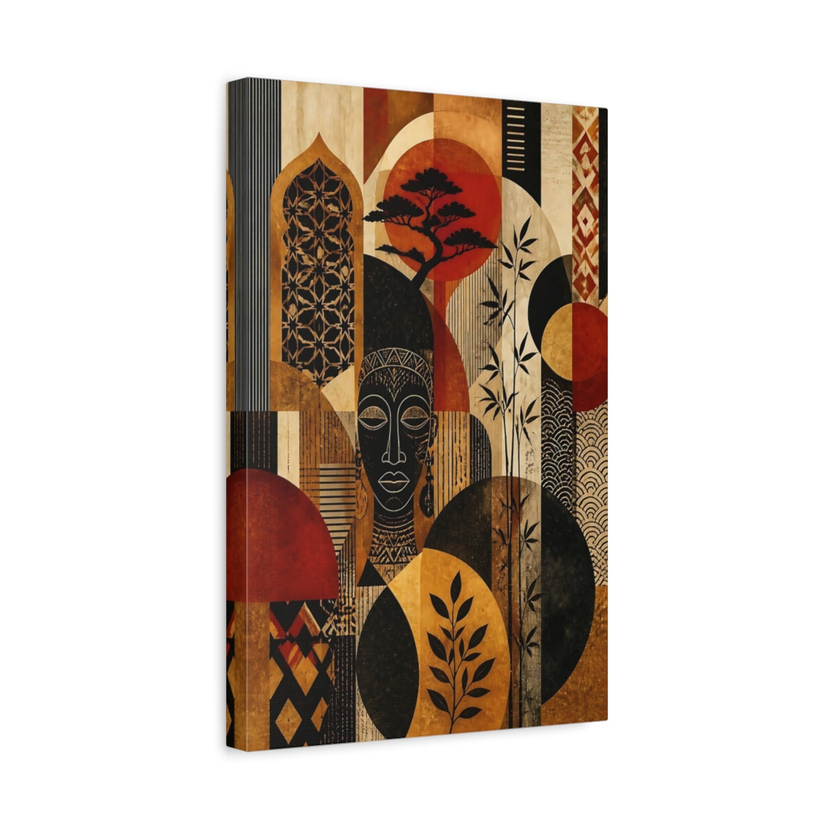 Side Mockup 4. Tribal Mask & Bamboo shown as canvas print