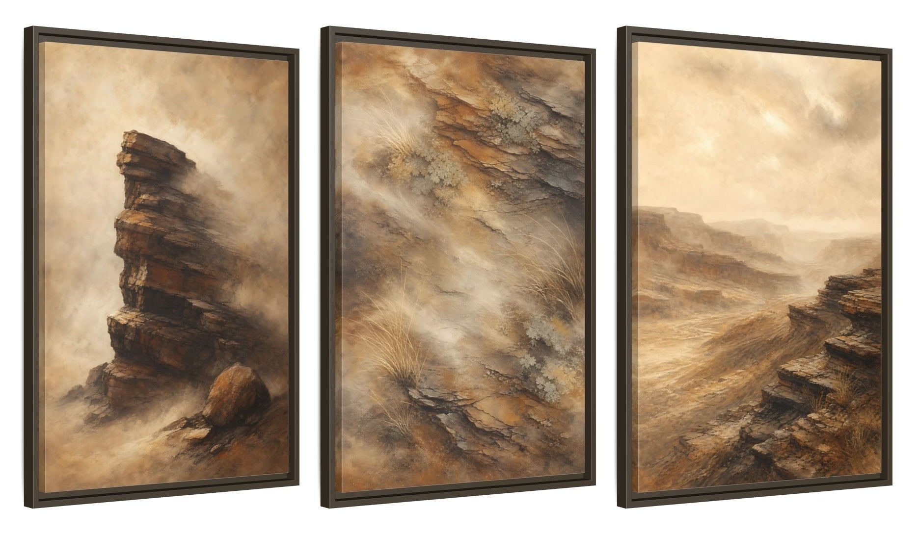 Framed canvas set of three, side view - 20x30 Inch Espresso