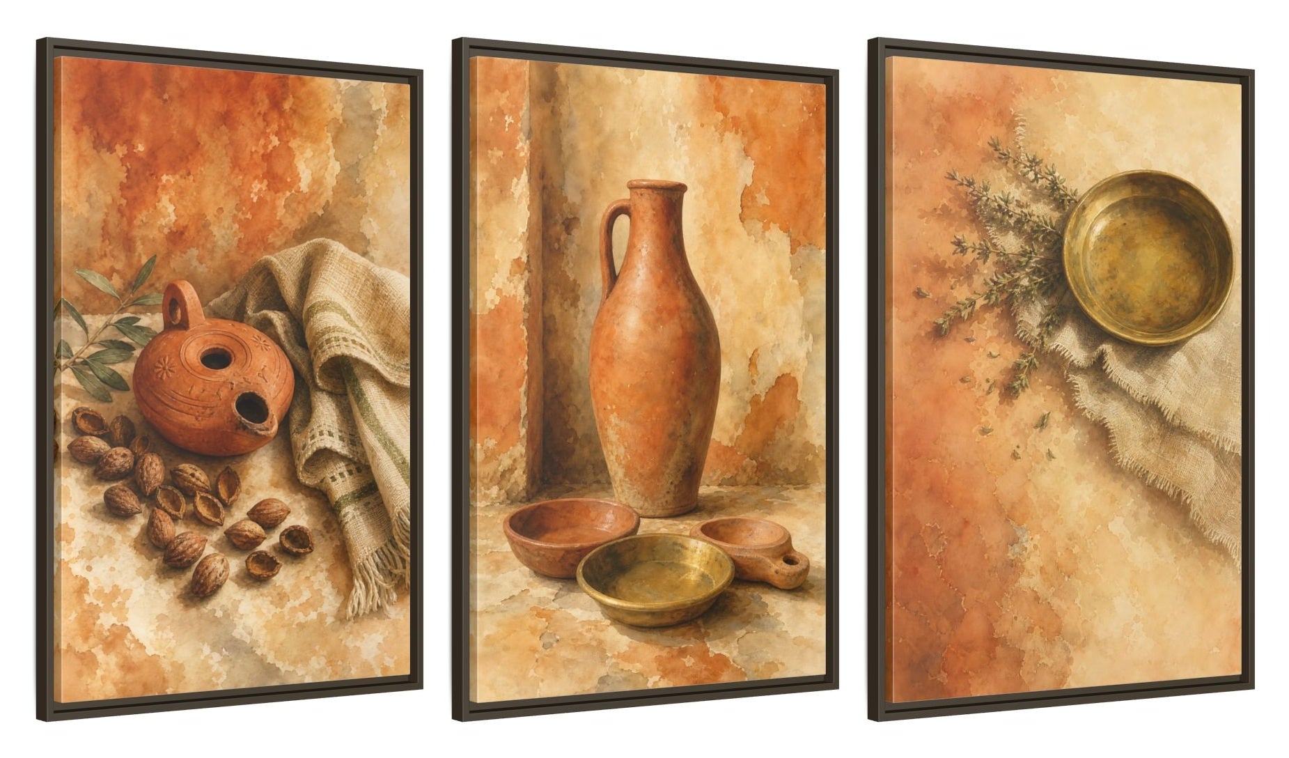 Framed canvas set of three, side view - 24x36 Inch Espresso