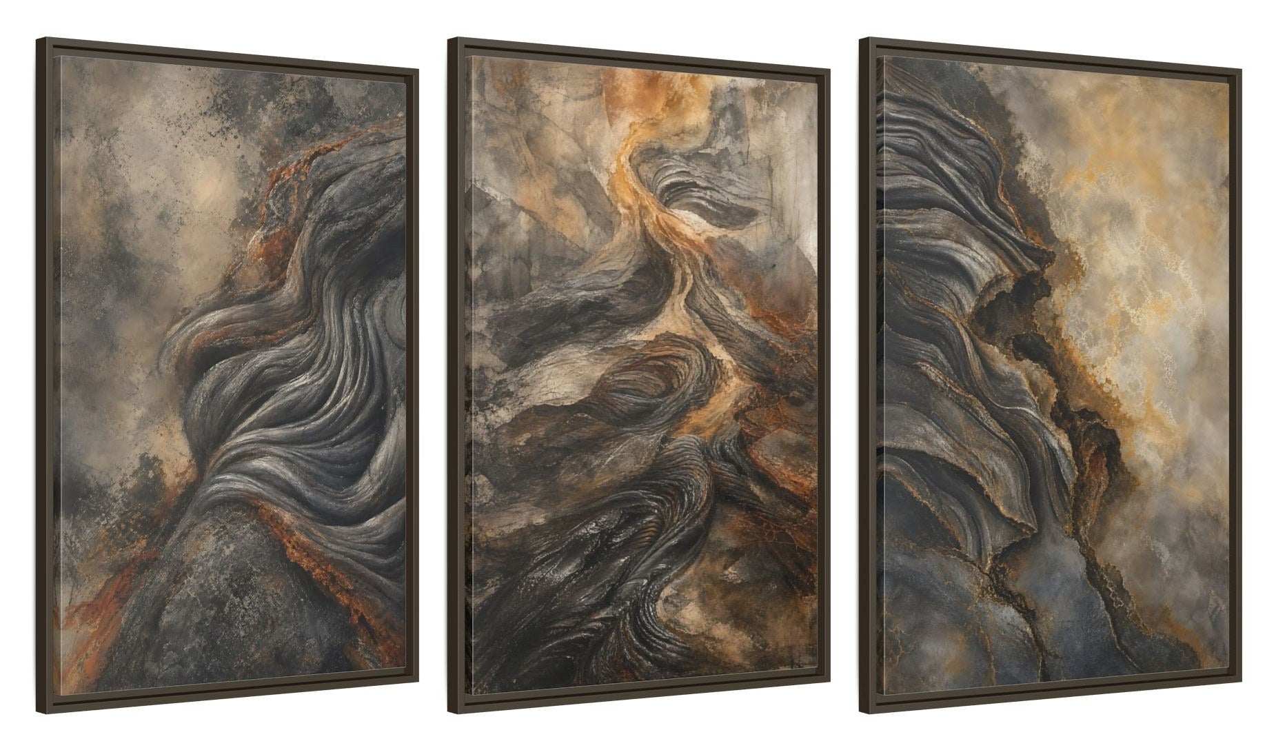 Framed canvas set of three, side view - 24x36 Inch Espresso