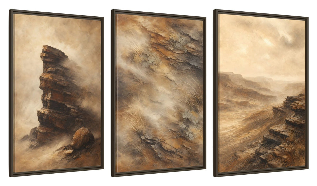 Framed canvas set of three, side view - 24x36 Inch Espresso
