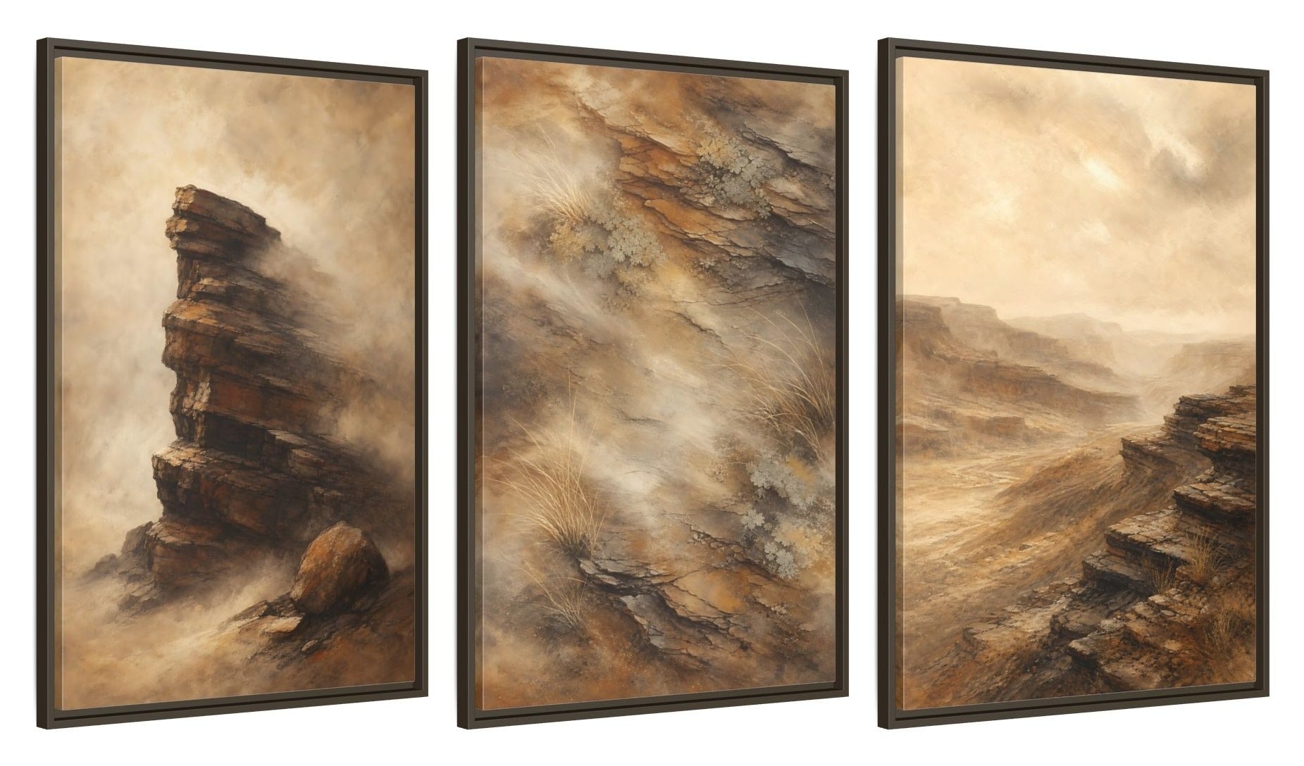 Framed canvas set of three, side view - 24x36 Inch Espresso
