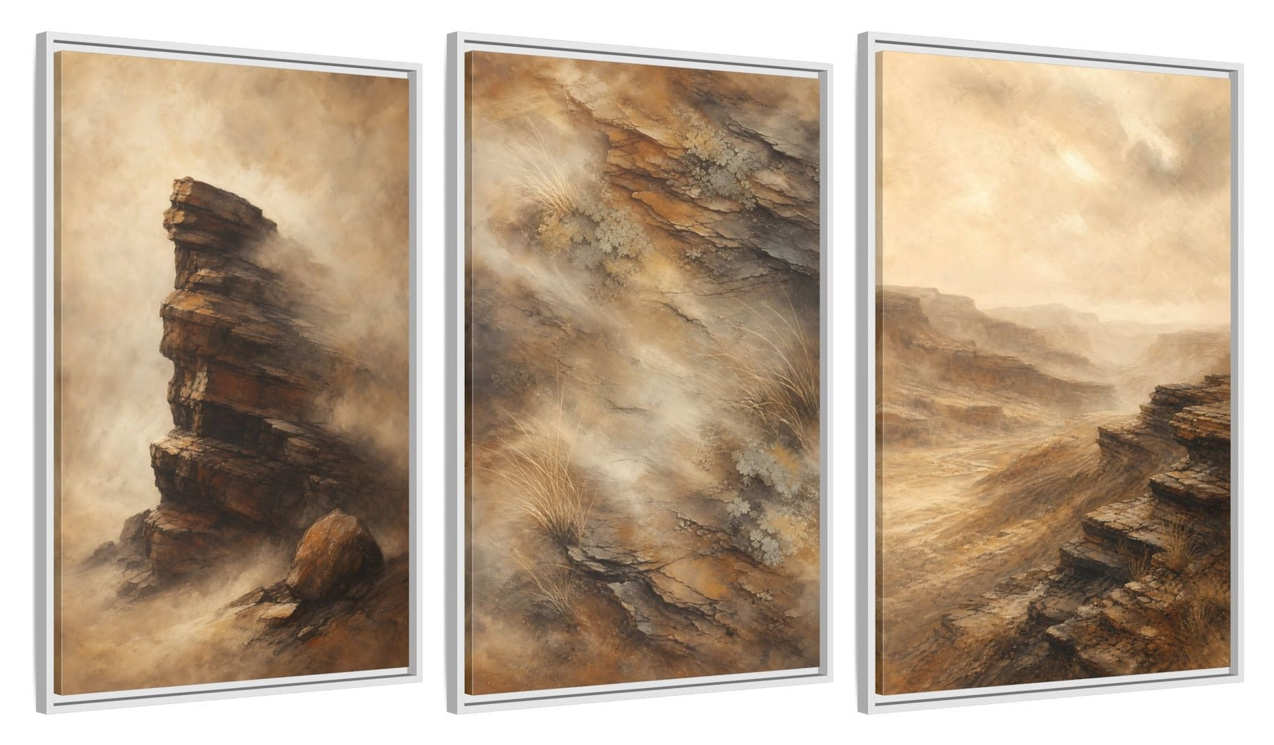 Framed canvas set of three, side view - 24x36 Inch White