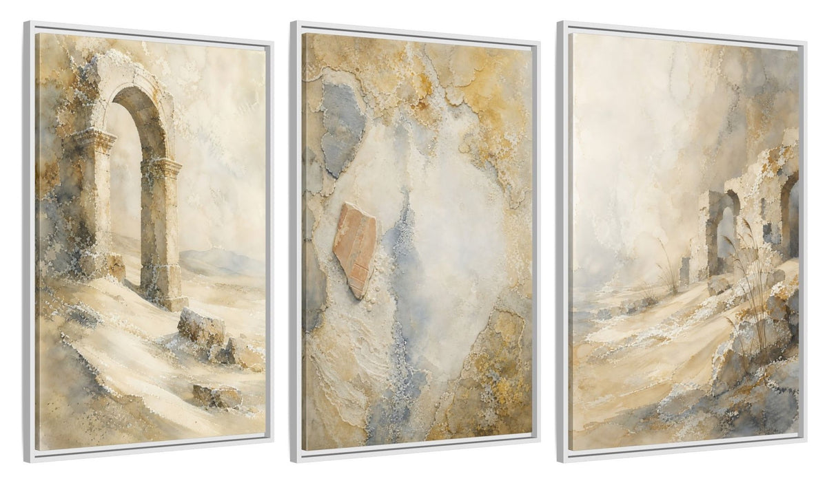 Framed canvas set of three, side view - 24x36 Inch White