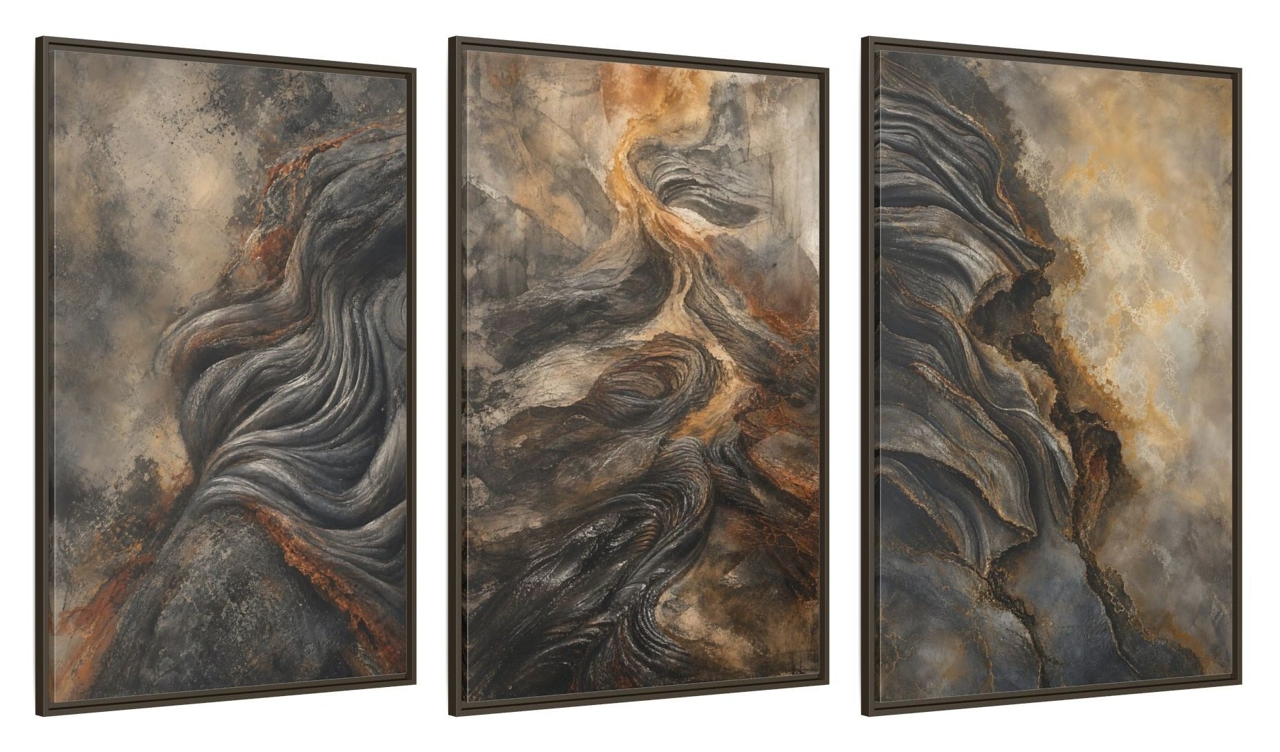 Framed canvas set of three, side view - 32x48 Inch Espresso