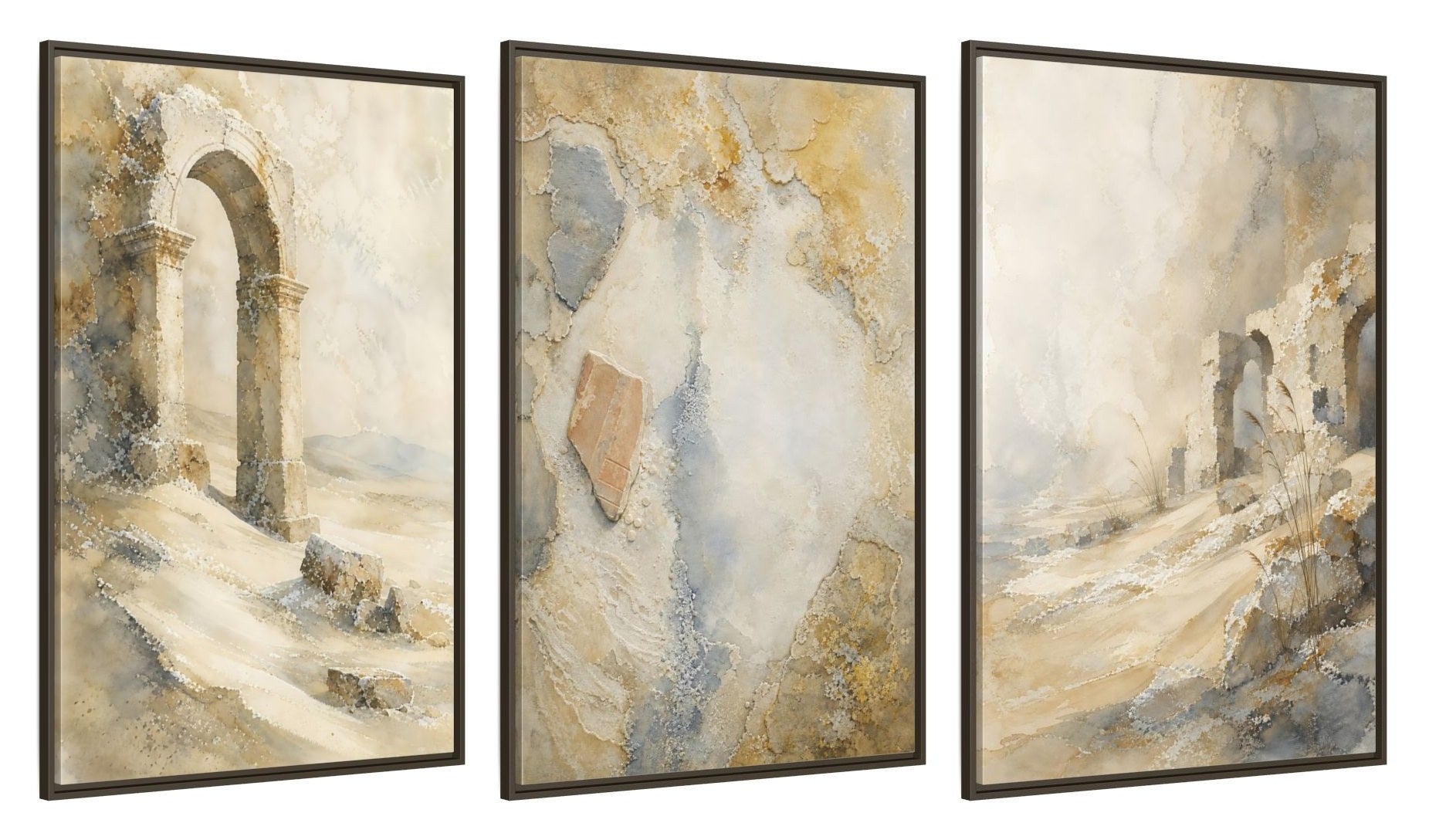 Framed canvas set of three, side view - 32x48 Inch Espresso