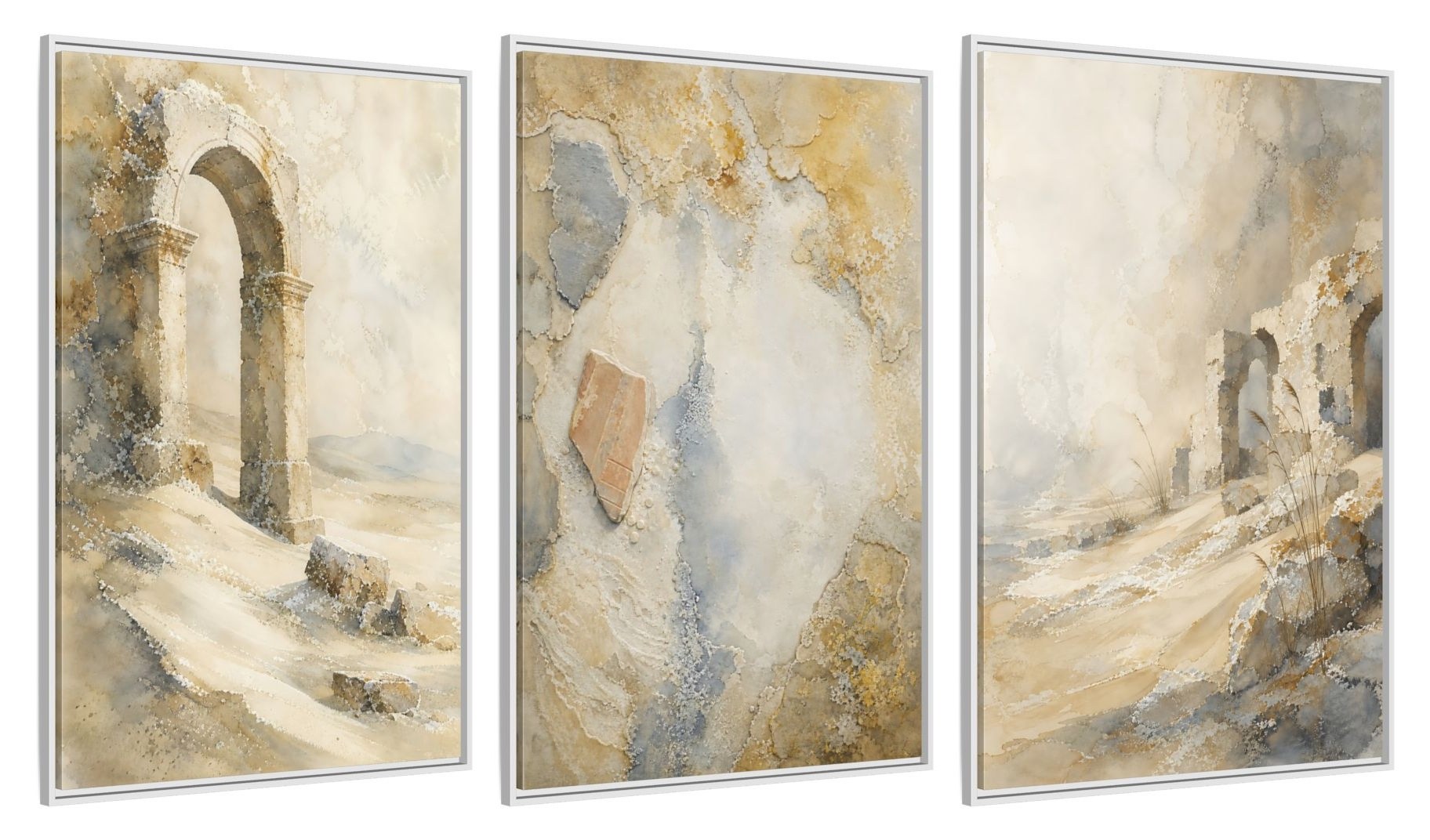Framed canvas set of three, side view - 32x48 Inch White