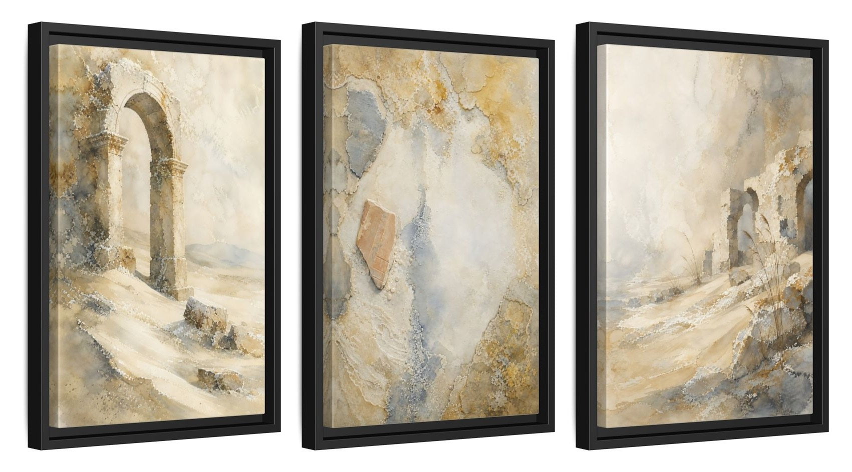 Framed canvas set of three, side view - 12x18 Inch Black