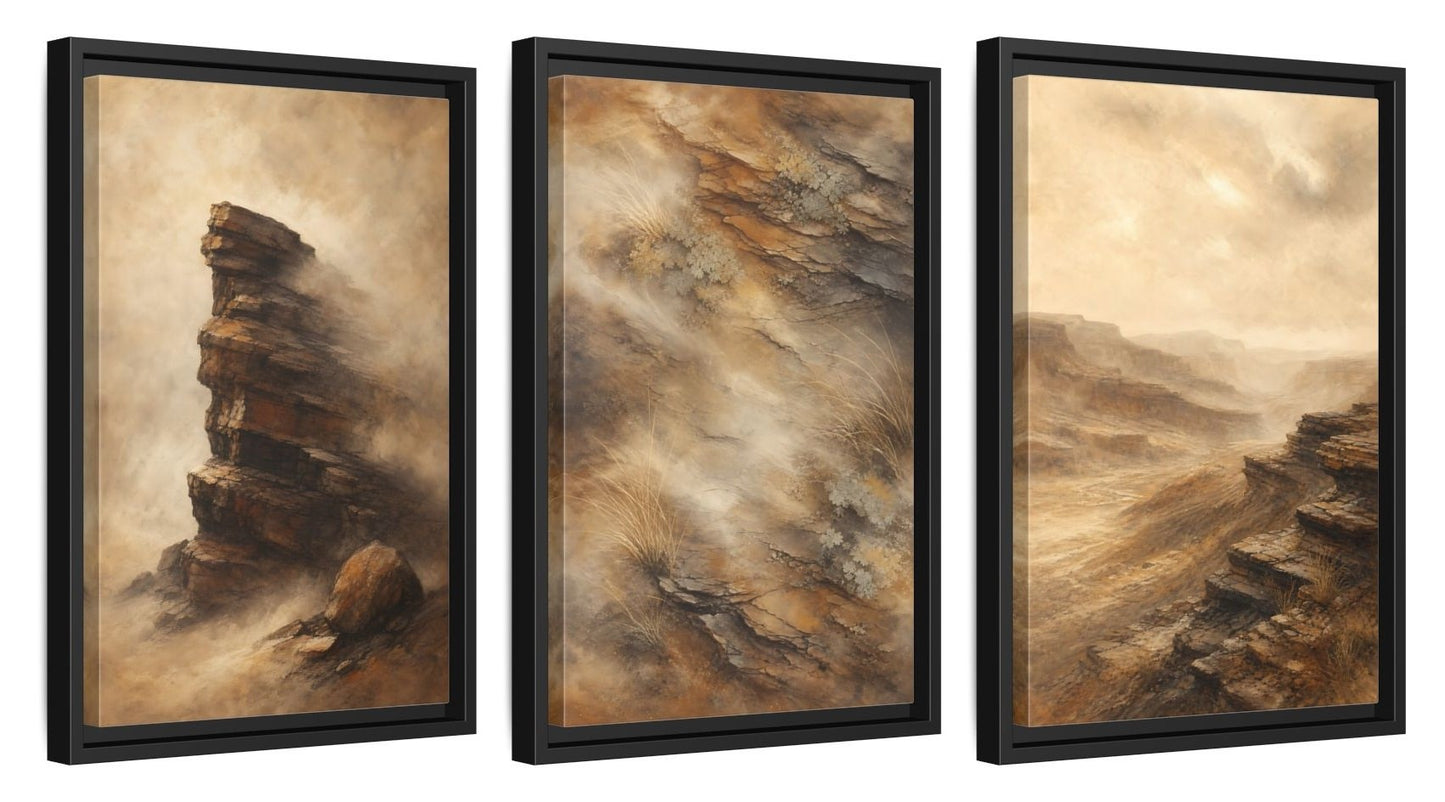 Framed canvas set of three, side view - 12x18 Inch Black