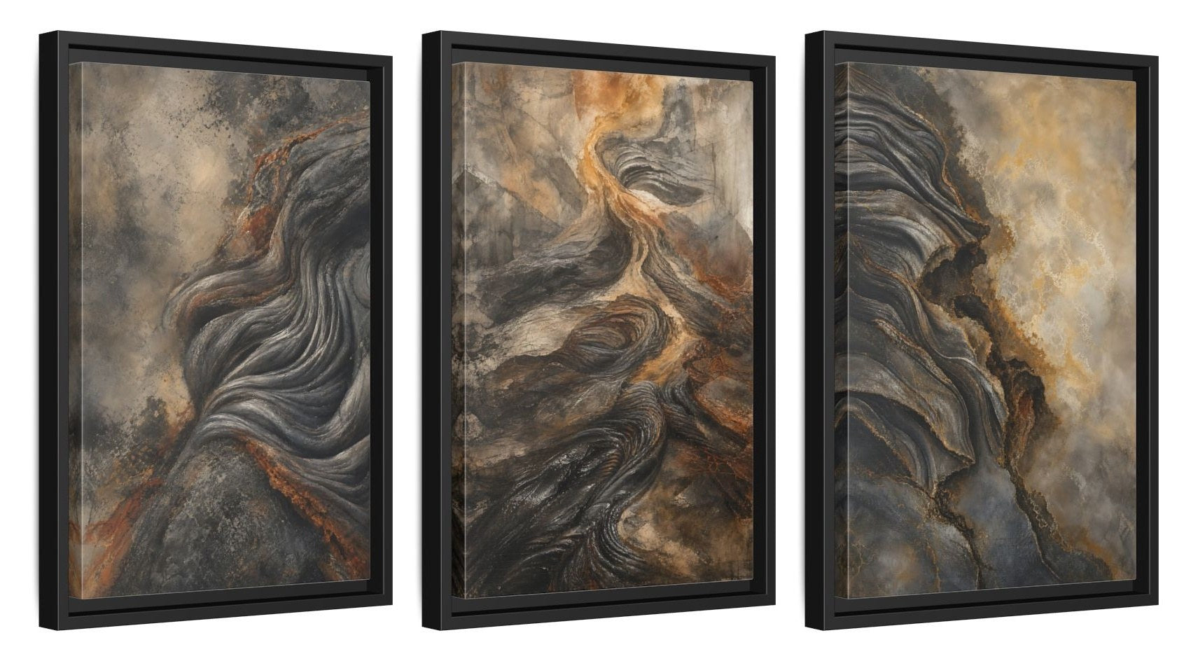 Framed canvas set of three, side view - 12x18 Inch Black