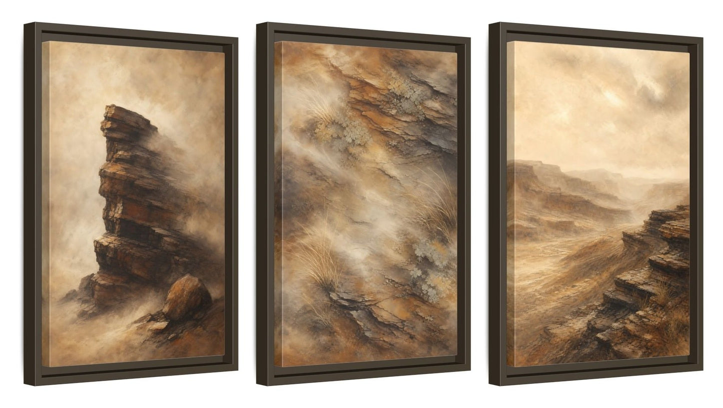 Framed canvas set of three, side view - 12x18 Inch Espresso