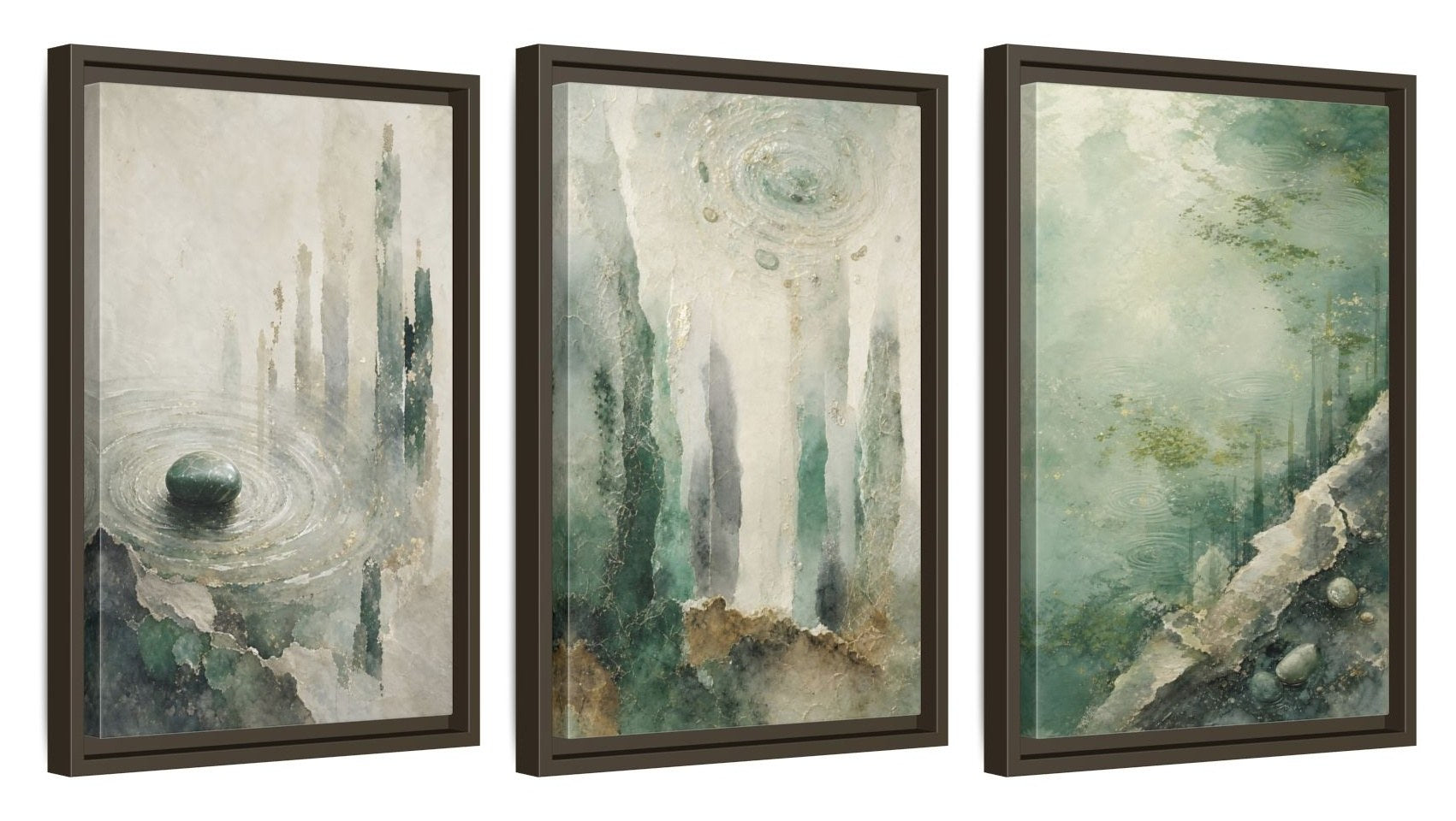 Framed canvas set of three, side view - 12x18 Inch Espresso