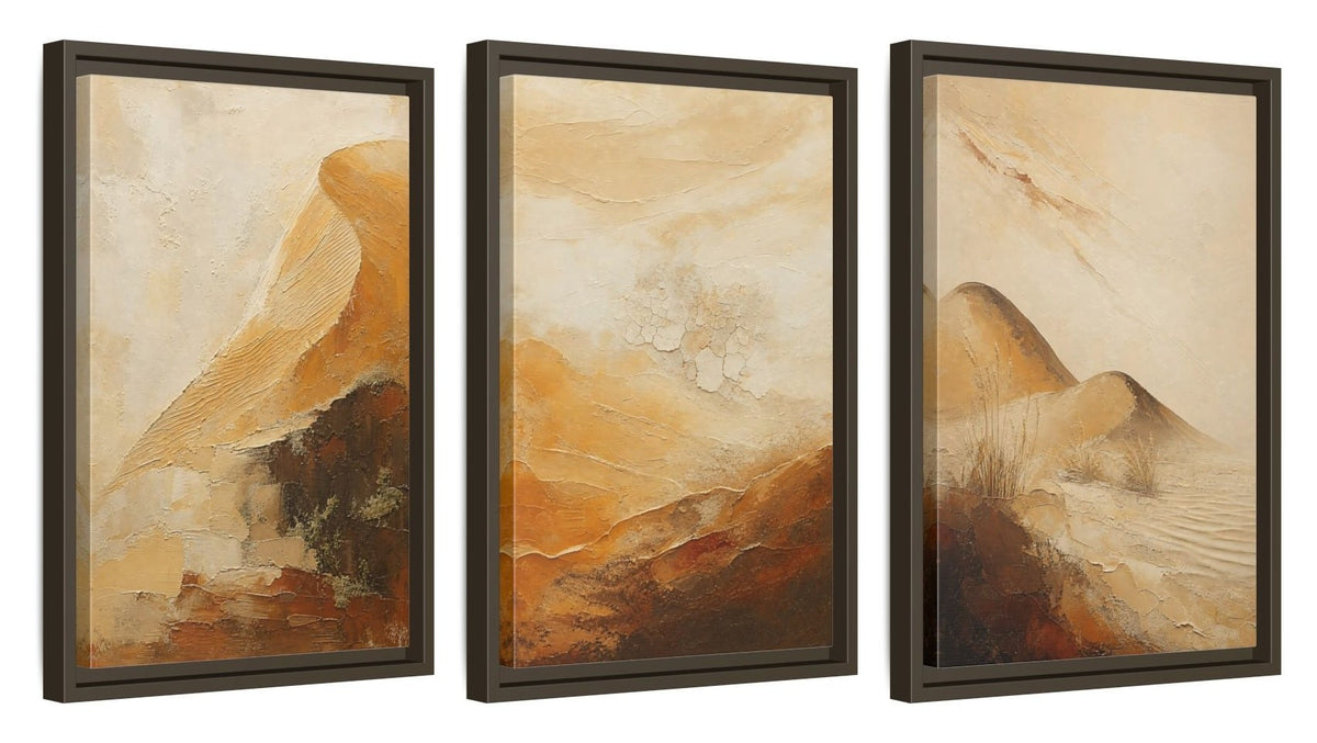 Framed canvas set of three, side view - 12x18 Inch Espresso
