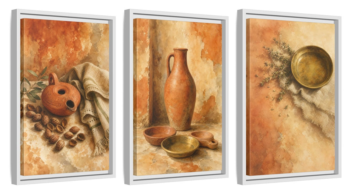 Framed canvas set of three, side view - 12x18 Inch White