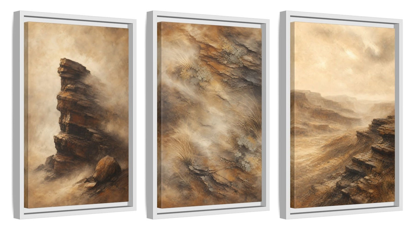 Framed canvas set of three, side view - 12x18 Inch White