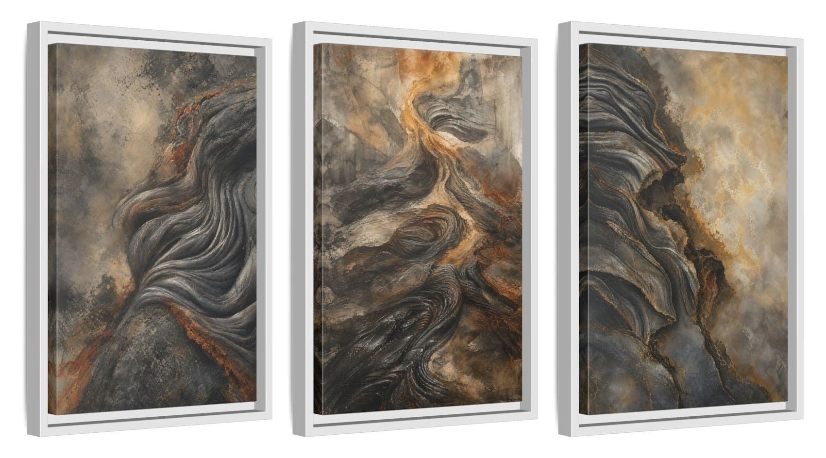 Framed canvas set of three, side view - 12x18 Inch White