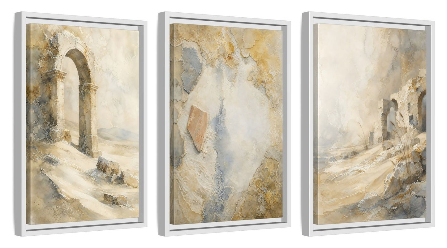 Framed canvas set of three, side view - 12x18 Inch White
