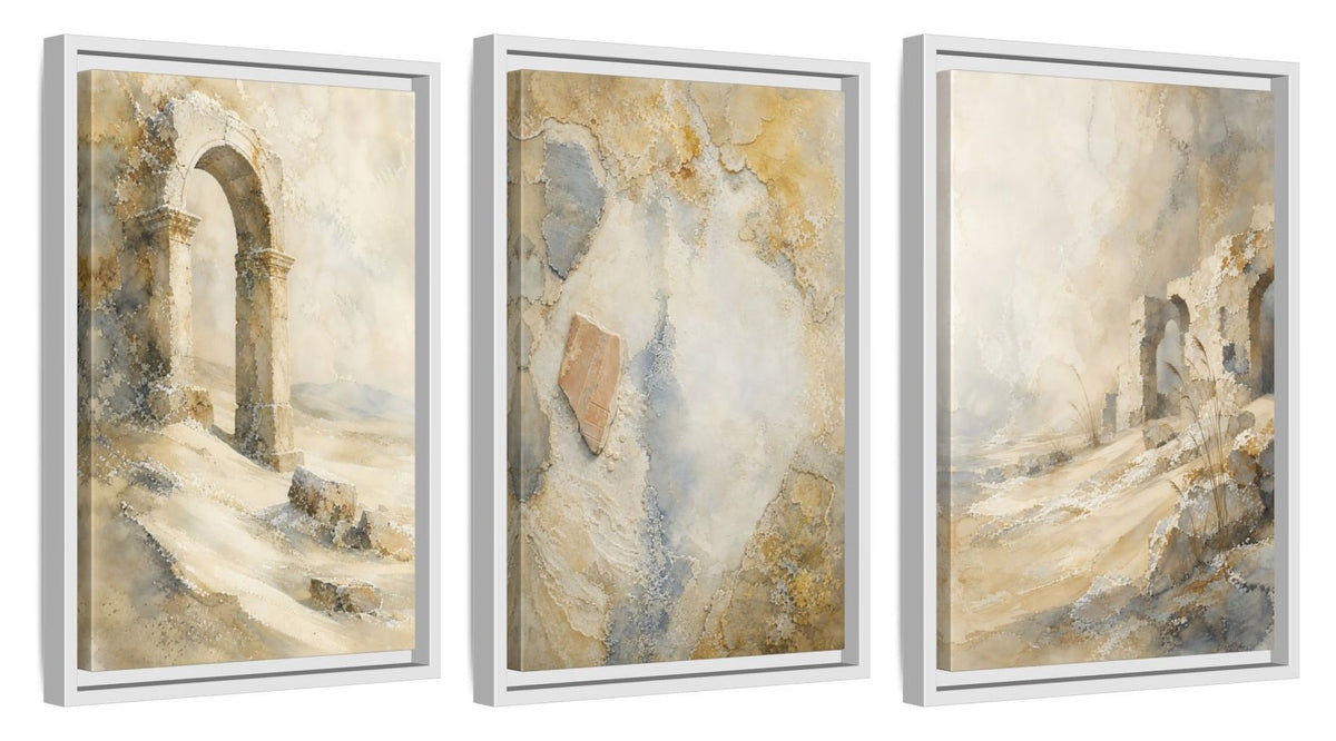 Framed canvas set of three, side view - 12x18 Inch White