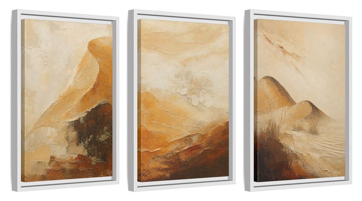 Framed canvas set of three, side view - 12x18 Inch White