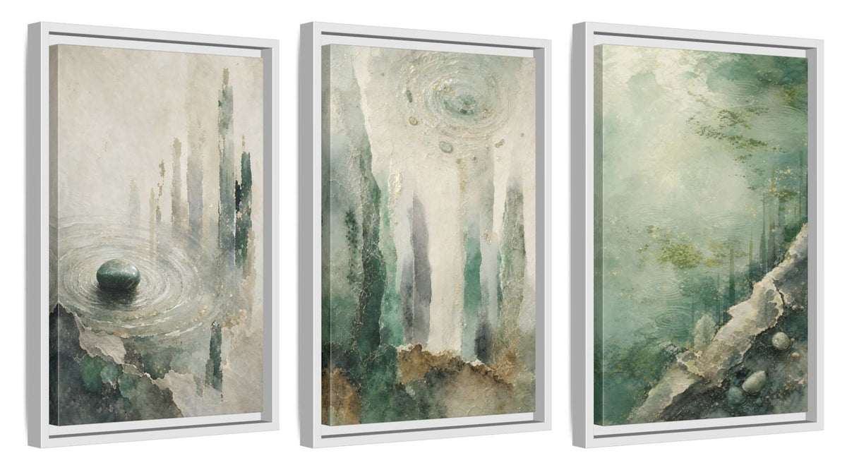 Framed canvas set of three, side view - 12x18 Inch White