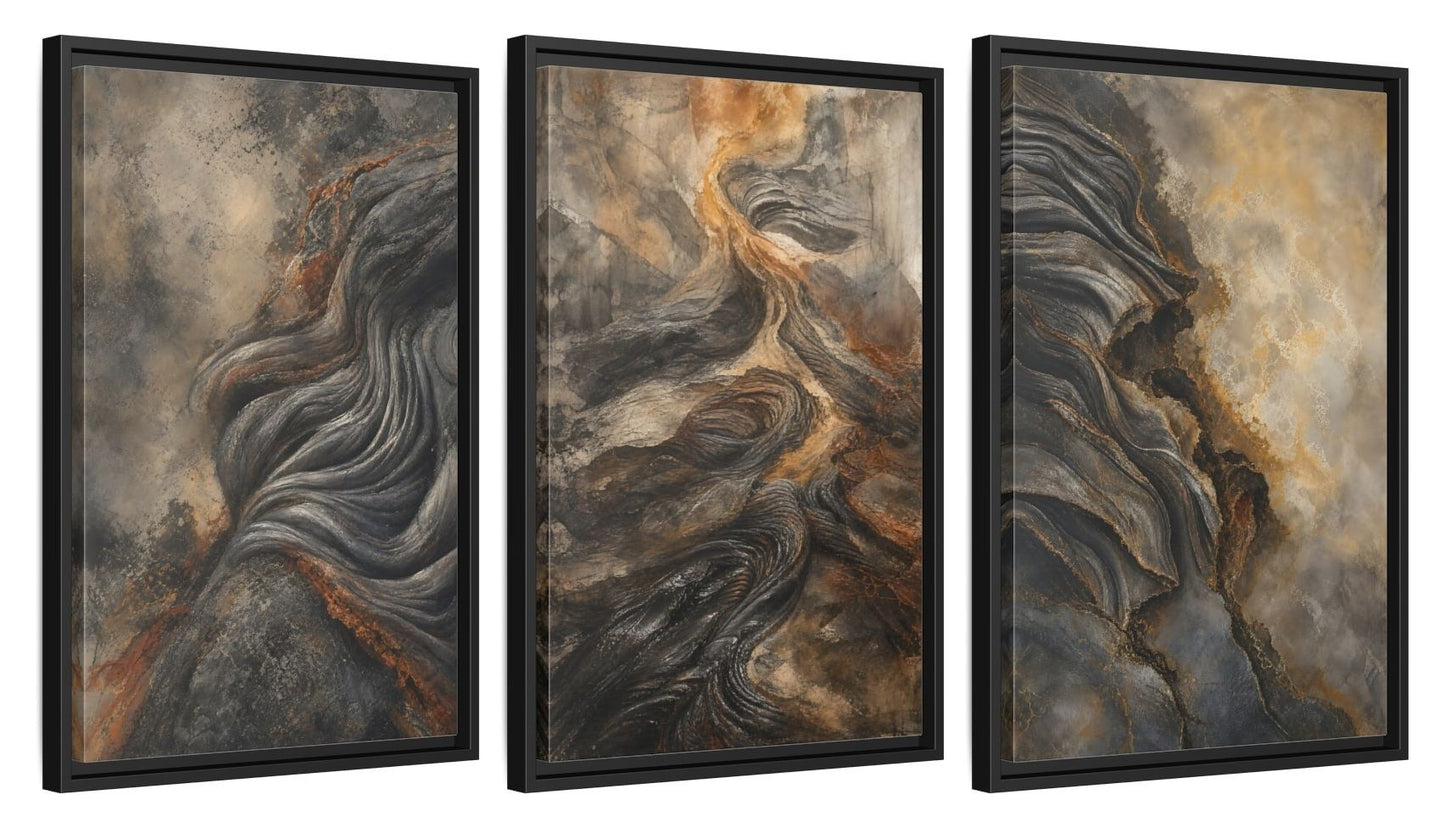 Framed canvas set of three, side view - 16x24 Inch Black