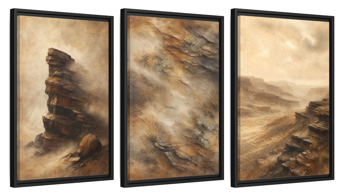 Framed canvas set of three, side view - 16x24 Inch Black